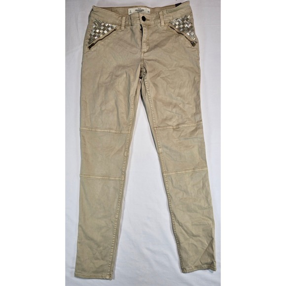 Abercrombie & Fitch Denim - Abercrombie & Fitch Mid Rise Jegging Khaki Tan Studded Moto Pants Size 2 W26